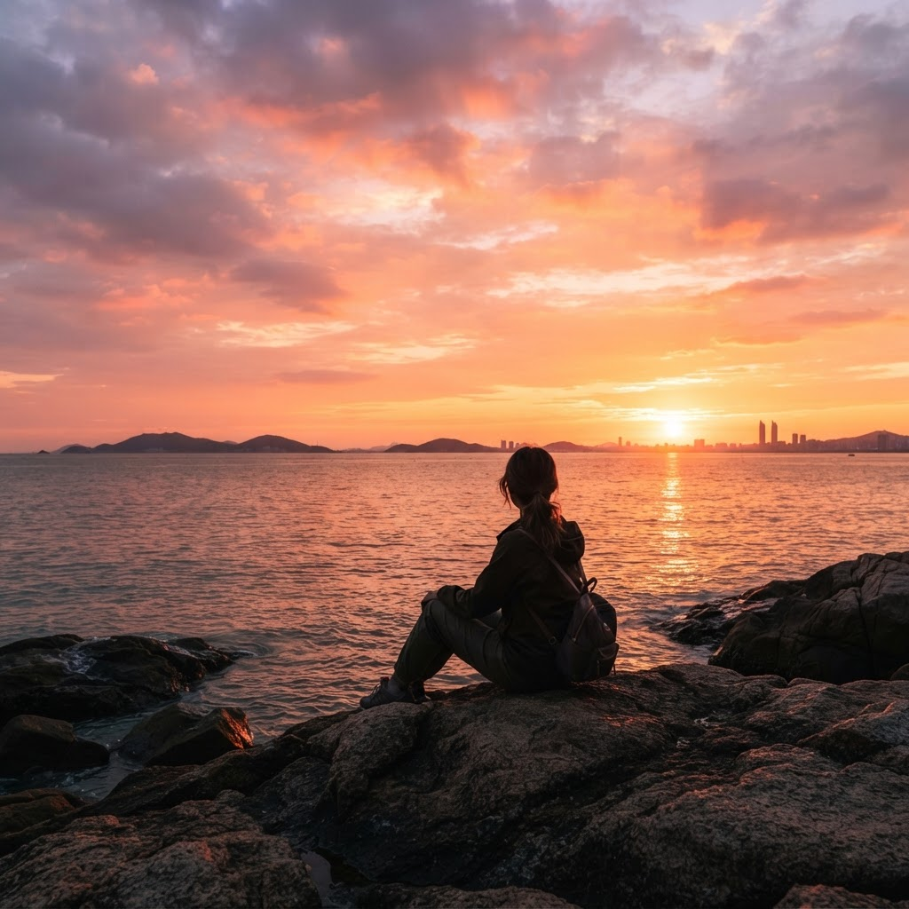 厦门海边坐看日落，咸风裹着夏天的味道